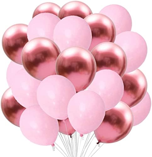 Розови и Златни балони,50 бр Светло Розови Балони Пастельно-Розови Балони Златни Метални балони за Декорация на Партита, Коледни декорации на Рождени Дни, Булчински душ (Розово, Металик Розово)