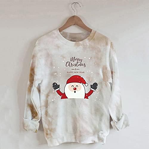 Коледна Hoody за Жени със Сладък Дядо Коледа, Графичен Пуловер с кръгло деколте и Дълъг Ръкав, Потници, Мека Свободна Женска Блуза