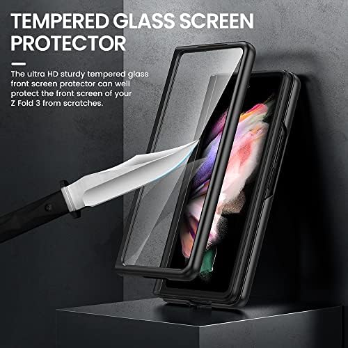 Калъф VEGO за Samsung Galaxy Z Fold 3, Калъф с магнитна стойка с притежателя на S Pen и защитно фолио на предния панел, Луксозен Тънък Защитен калъф от изкуствена кожа за Z Fold 3 с тек