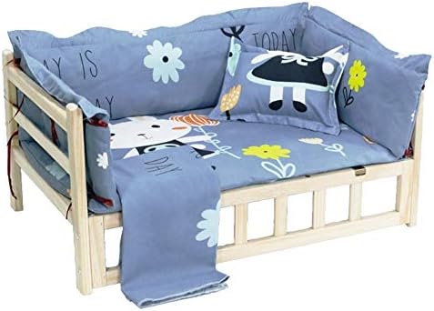 LXLA Тежки Дървени повдигнати легло за домашни любимци, оригиналната повдигнати кошче за кучета с парапет и мека подложка, за много Големи Средни малки кучета (Цвят: Стил 3, Размер: XL 115 × 60 × 40 см)