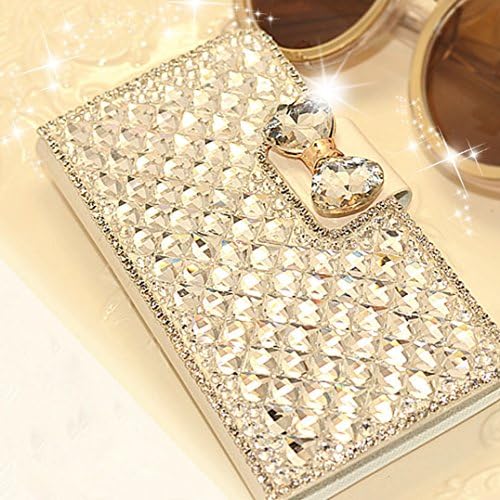 Bonitec е Съвместим с калъф за мини чантата iPhone 12, Сладък Блестящ Луксозен портфейл с брилянтен лък, украсен с кристали, Калъф-поставка за чантата си, Поставка за крака,