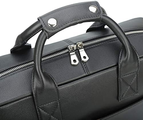 Мъжки 16-Инчов куфарче за лаптоп от естествена Цельнозернистой на кожата, Чанта-месинджър чанта-тоут, bag-чанта с ципове YKK (Черен)