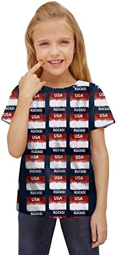 Летни блузи за момичета, Основни Върхове с кръгло деколте и Къс ръкав за деца в Деня на Независимостта