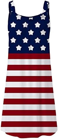 На 4 юли, Плажна Рокля за Жените, Лятно Ежедневна Рокля в стил Бохо, Американски Флаг, Без ръкав, С Кръгло деколте, Струящиеся Мини-Sundresses