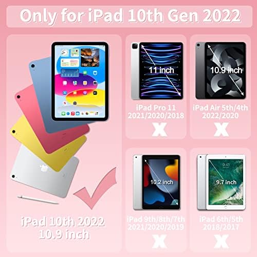Калъф BATYUE за iPad на 10-то поколение, устойчив на удари Защитен калъф за 10,9-инчов iPad 2022 (10-то поколение) с защитно фолио за екрана / Притежател на молив / Въртяща се постав