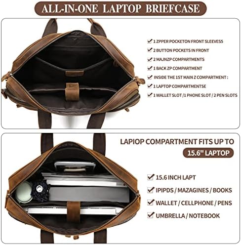Кожен портфейл Ringsun за мъже, Големи Чанти-Чанти, Мъжки Бизнес Пътна Чанта-Месинджър, Подходящ за 15,6 Кожена чанта за лаптоп