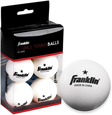Топки за пинг-понг Franklin Sports - Официален размер + тегло, Бели топки за тенис на маса 40 мм - Професионални топки за пинг-понг One Star - Трайни висококачествени топки за пинг-понг - Бяло - 6 бр.