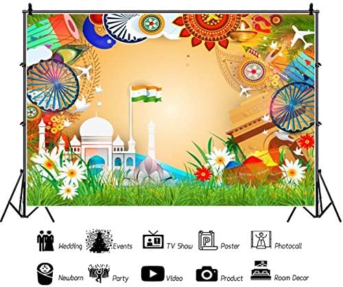 AOFOTO 5x3ft Тадж Махал Фон с Националния Флаг на Индия Традиционни Символи на Индия на 15 август Ден на Независимостта Забележителност на Паметник на отворена европа Украса Подпори за фото студио Винил