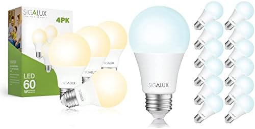 Led лампи Sigalux A19 Стандартни електрически крушки по 60 Вата 2700 ДО ND 4 бр и Еквивалент на A19 75 W Led Лампа с регулируема яркост на Дневна светлина 5000 До 12 Бр.