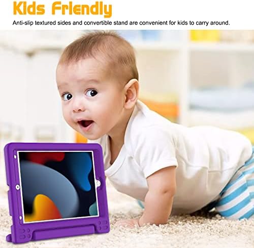 eTopxizu Калъф за iPad 10.2 9/8/7-то поколение (2021/2020/2019), Защитно фолио за екрана, устойчив на удари Лек калъф-поставка с химикалка за iPad 9/8/7 поколение 10.2 инча, калъф за iPad 10,2 за деца, лилаво