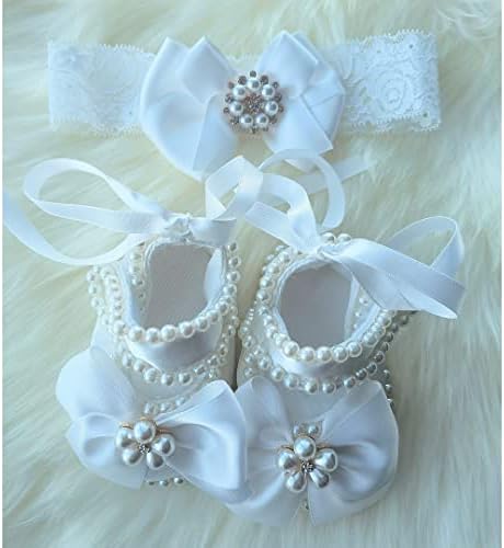 Обувки за Кръщение момичета Bow Dream, Бяла Дантела, Възстановява Цветя