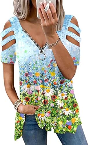 Дамски Блузи с принтом Пеперуди Fragarn, Отворена Риза с Къси Ръкави, Лятна Плиссированная Блуза с V-образно деколте и цип Тениска