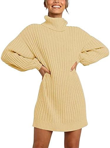 Женствена Рокля-пуловер от Плътно Трико, Поло Трапецовидна форма в Рубчик, Кратък Оборудвана Пуловер, Пуловери, Рокли Есен-Зима
