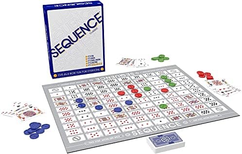 SEQUENCE - Оригиналната игра-ПОСЛЕДОВАТЕЛНОСТ със Сгъваема дъска, карти и чипове от Jax (опаковка може да се различава ), бяла 10,3 x 8,1 x 2,31