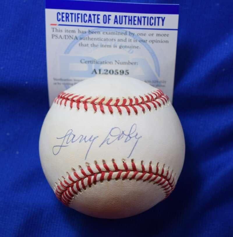 Лари Doby PSA ДНК Coa Автограф на Американската лига OAL С Автограф Футболист - Бейзболни топки с автографи