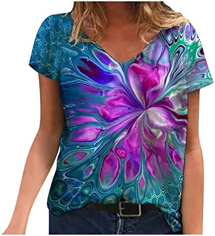Женска Тениска с Къс Ръкав 2023, Памучен Тениска с Дълбоко V-образно деколте и Цветен Модел в стил Киберпънк, Лятна Есенна Риза за Дами WA WA