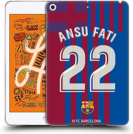 Дизайн на седалките за главата, официално лицензиран ФК Барселона Ансу Фати 2021/22, Домашен комплект за играчи от Група 1, Мек Гелевый калъф е съвместим с Apple iPad Mini (2019)