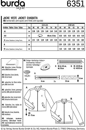 Образец за шиене в стил Burda 6351 - Мъжки яке, A(36-38-40-42-44-46)