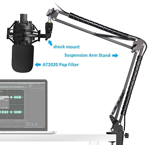 Поставка за микрофон AT2020 с амортизатором и поп-филтър Намалява вибрация шум и блокира експлозии за конденсаторного микрофон Audio Technica AT2020 AT2035 ATR2500 от YOUSHARES