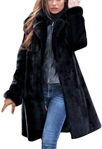 Дамско палто, Зимно Дълго яке с V-образно деколте, Топла Женска Однотонная Горна дреха от Изкуствена Кожа, Дамско Палто, Женски дрехи за дъжд L