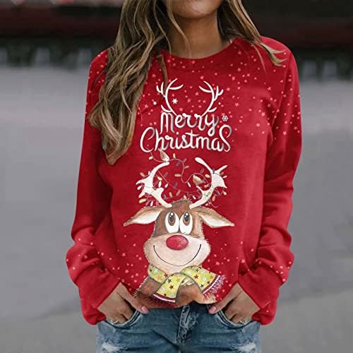 NOKMOPO Блузи, Дамски Ежедневни Модерен С Коледните Принтом, Пуловер с дълъг ръкав И кръгло деколте, Топ, Пуловер Голям Размер