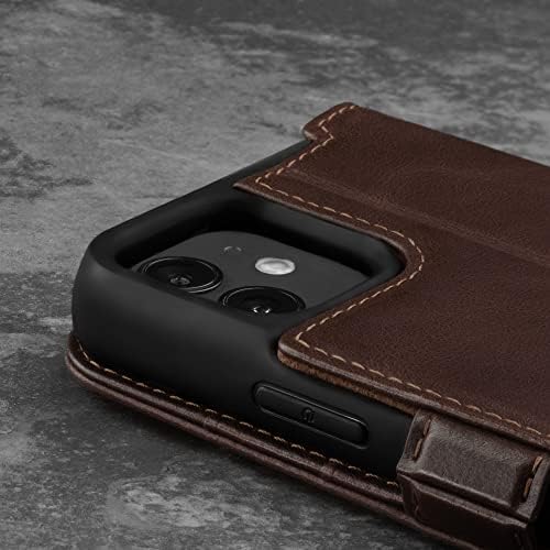 Кожен калъф TORRO, съвместим с iPhone 12 / iPhone 12 Pro – Чанта-портфейл от естествена кожа с държач за карти и функция за стойка (тъмно кафяво)
