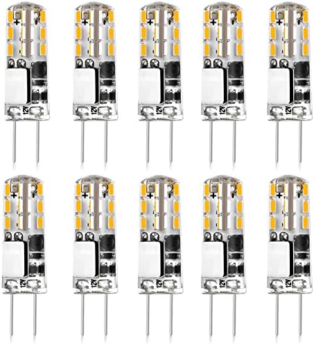 Led лампи G4 AC/DC12V JC с Двухконтактным основание, Топъл Бял 3000 До 1,4 W, работа на смени Халогенна лампа T3 мощност 10 W-20 W, за ландшафта, Под шкаф на колела, Без трептене, Без регулиране на яркостта, 10 Бр.