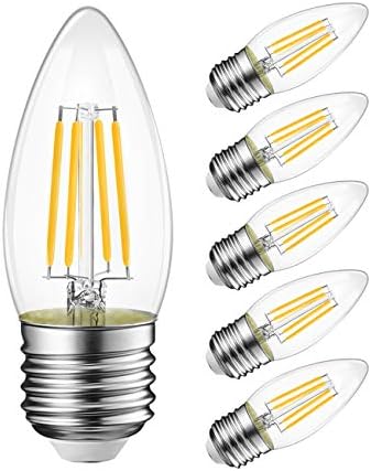 Led лампа с нажежаема жичка LVWIT B11 E26 Candelabra Със Средна основание 2700K Топло бяла на цвят, 4 W (еквивалент на 60 W), 500 Лумена, Декоративна лампа-свещ без регулиране на яркостта, опаковка от 6