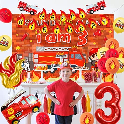 Украса за пожарна машина на 3-ия ден от раждането, подайте сигнал за тревога, аз - 3 декорация за рожден ден, подайте сигнал за тревога, аз - банер честит рожден Ден, фон, topper за торта, украса за рожден ден пожарникарите