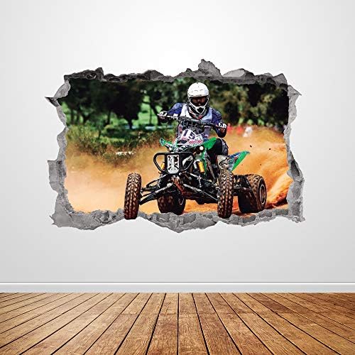Стикер за стена за квадроцикла, Отделени 3D Графичен Мотоциклет, Стикер на стената, Художествена Картина, Плакат, Декор за детска стая,, Подарък UP289 (70 W x 46H инча)