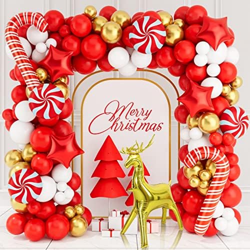 Комплект за Коледното Гирлянди от Балони, Червено-Бяла Метална Златна Гирлянда От Балони, Балони С Елени от Фолио, Коледна Украса За дома на открито, Аксесоари За Украса на Коледното парти