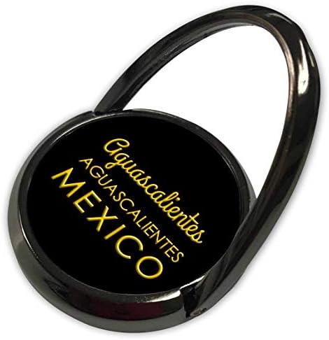 Дизайн 3dRose Alexis - Мексикански град на Злато на черно - Агуаскальентес, Агуаскальентес, Мексико. Жълт текст на черния подарък пръстен за телефон (phr_322820_1)