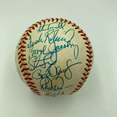 1990 Мач на звездите Бейзбол С автограф Кърби Пакетта Cal Рипкена -младши Марка Макгвайра JSA - Бейзболни топки с автографи