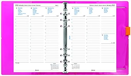 Патентен органайзер Filofax Domino, формат A5, Оранжево / розови ленти, Лъскава, Модерна корица, Шест позвънявания, Календар-дневник с график по седмици, Многоезичен, 2022 (C022574-22), 5,75 инча X 8.25 инча