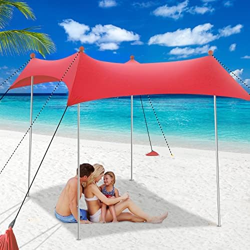 Плажна палатка MCADORE Pop Up Shade UPF50 + Преносим Плажен Навес От Слънцето с 4 Алуминиеви шестами, с въжета от вятъра и чанта за носене за къмпинг, двор, Пикник (7,5x7,5 метра)